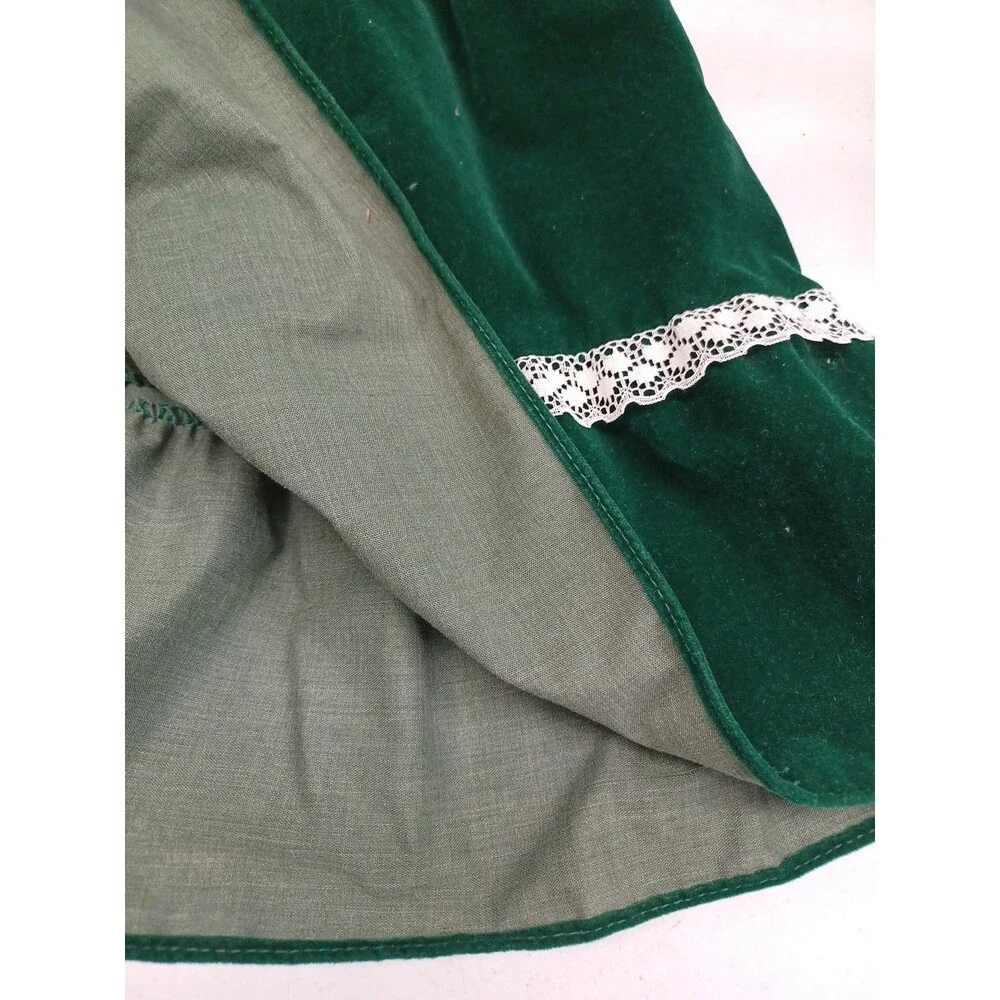 Vtg 60s Girls Emerald Green Velvet Dress Sz 7 Lace Spaghetti Straps Cottagecore - Picture 4 of 6